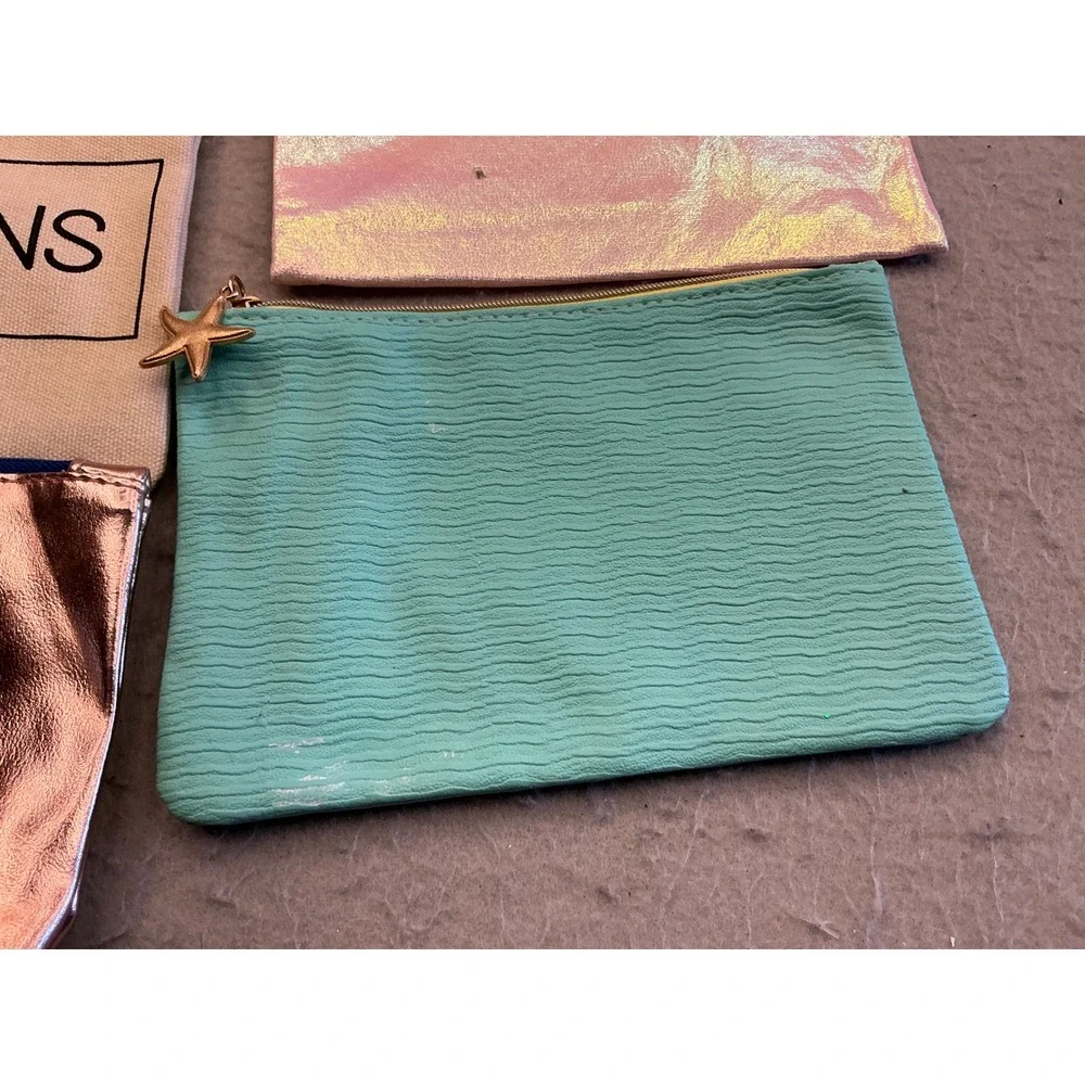 Ipsy Other Brand Makeup Bag Lot 4pc Metallic Canvas Iridescent Pouch Rose Gold